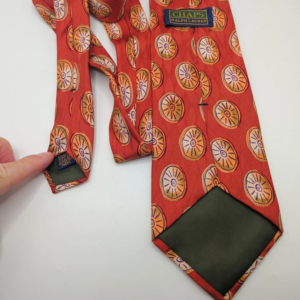 Chaps Ralph Lauren Tie Mens Red Medallion Geometric 100% Silk Classic Necktie